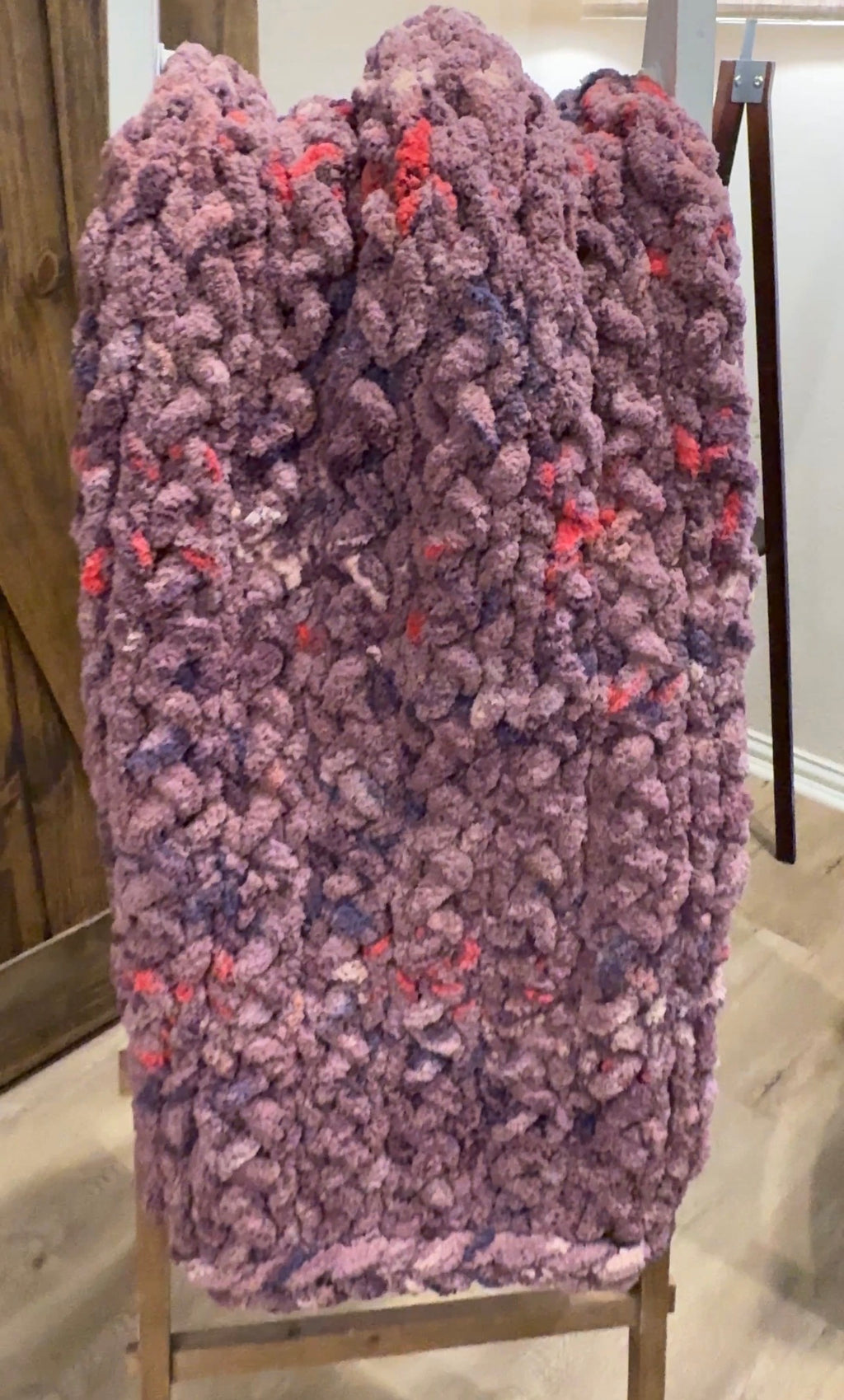Chunky Knit Chenille Blanket: Mixed Berry Purple, (33x44) Broken Herringbone Stitch