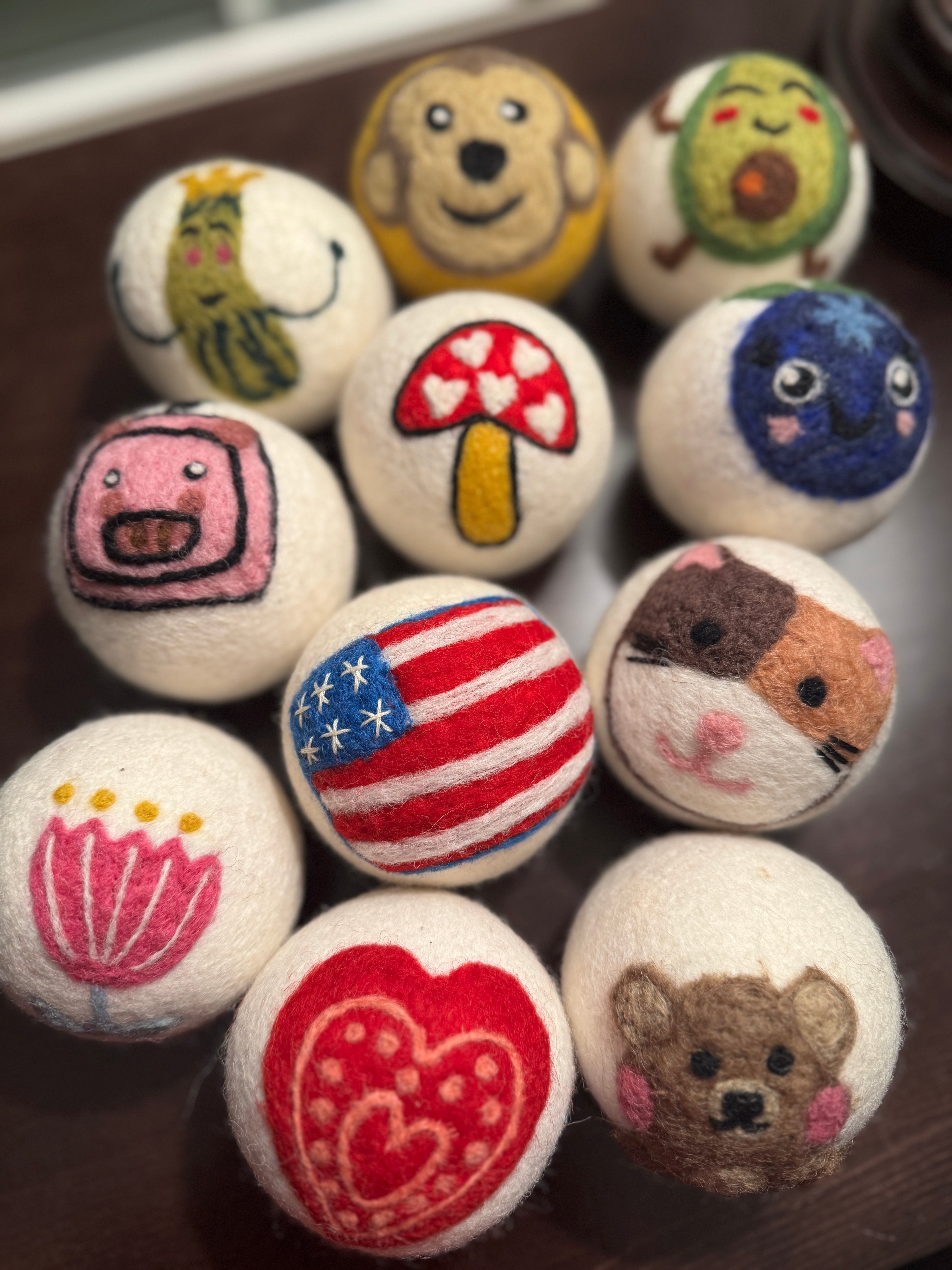 Wool Dyer Balls - 3 Pack - Various Whimsical Designs - Perfect for Laundry and Housewarming Gifts