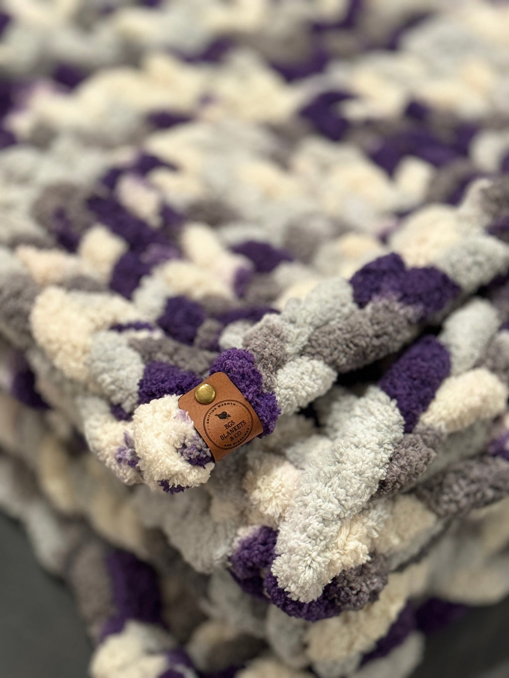 TCU Themed Chenille Chunky Hand Knit Blanket, 50 x 50, Texas Christian University, Horned Frogs, Purple, Fort Worth