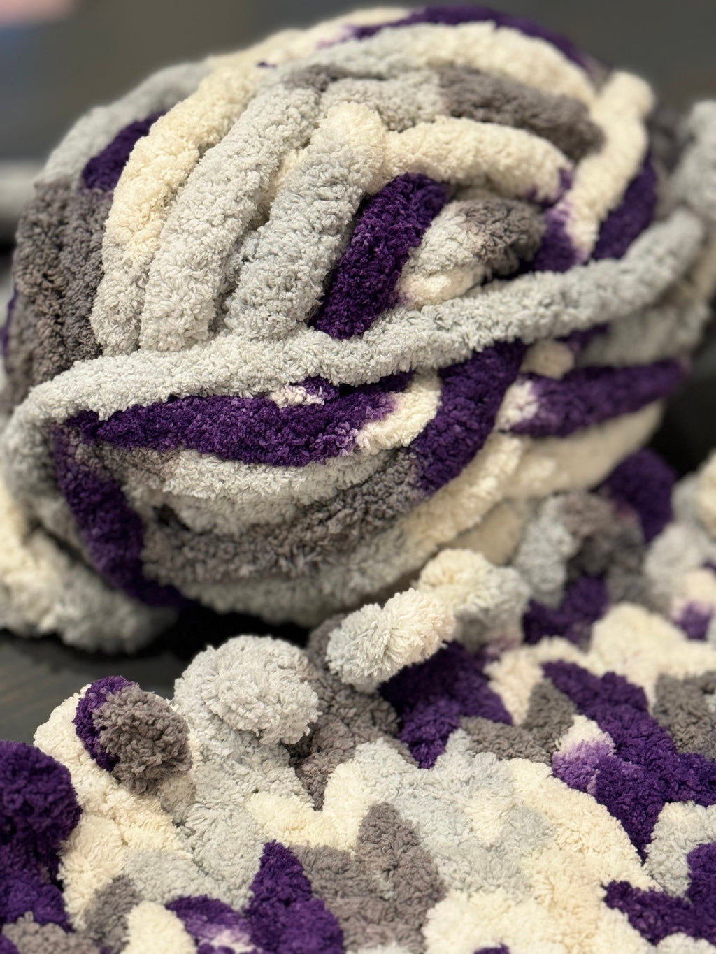 TCU Themed Chenille Chunky Hand Knit Blanket, 50 x 50, Texas Christian University, Horned Frogs, Purple, Fort Worth