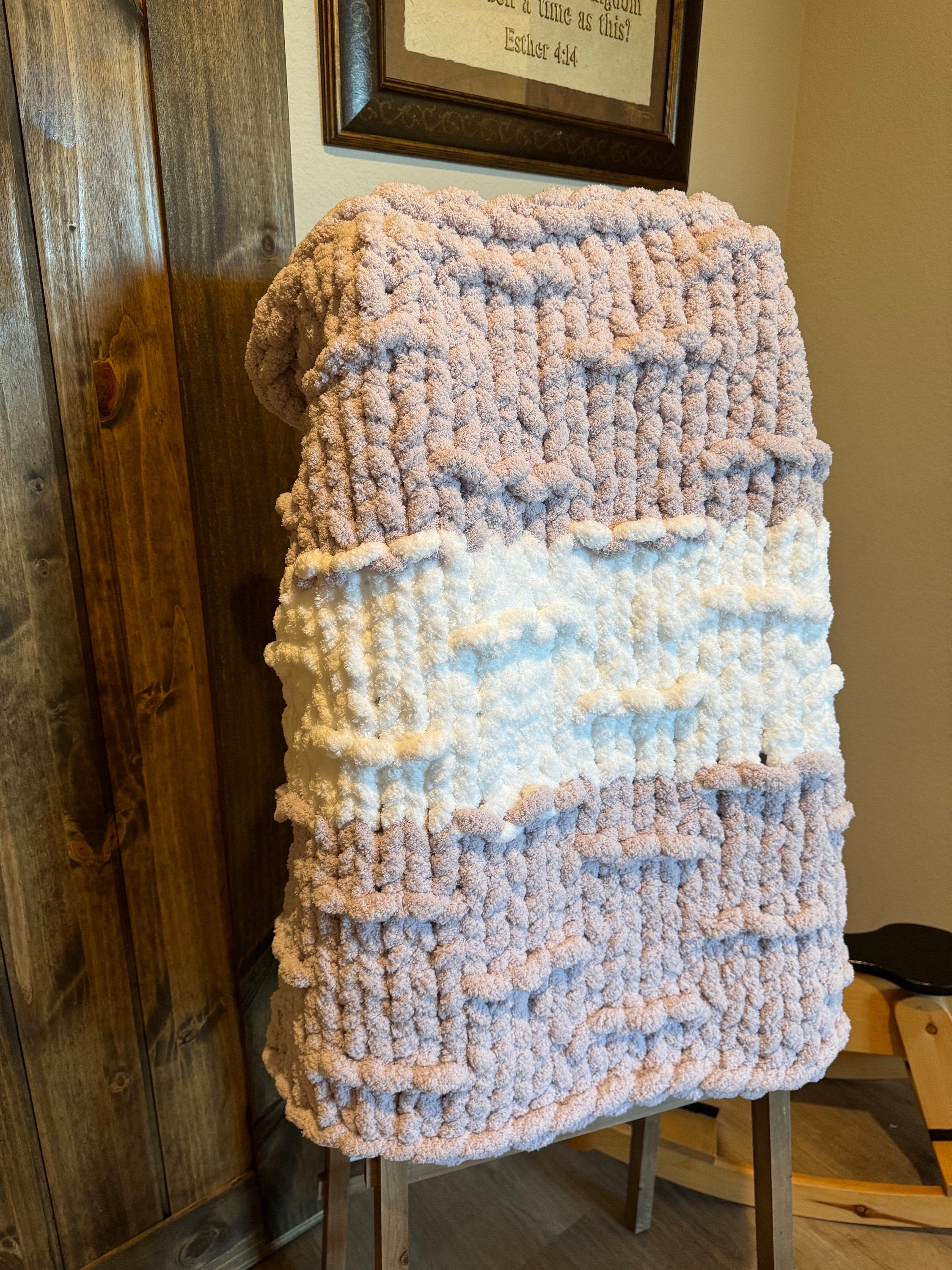 Purl & Stitch Custom Hand Knit Blanket (45x50), Pick up to 2 Colors. One of a Kind Gift!
