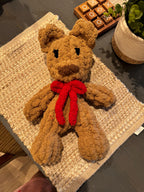 Teddy Bear Chenille Hand Knit Lovey.  Different color options and bows available.