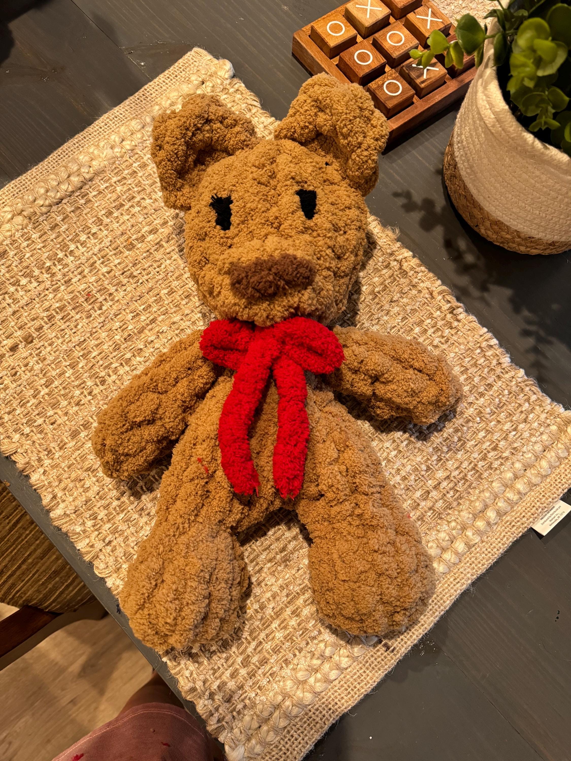 Teddy Bear Chenille Hand Knit Lovey.  Different color options and bows available.