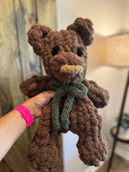 Teddy Bear Chenille Hand Knit Lovey.  Different color options and bows available.