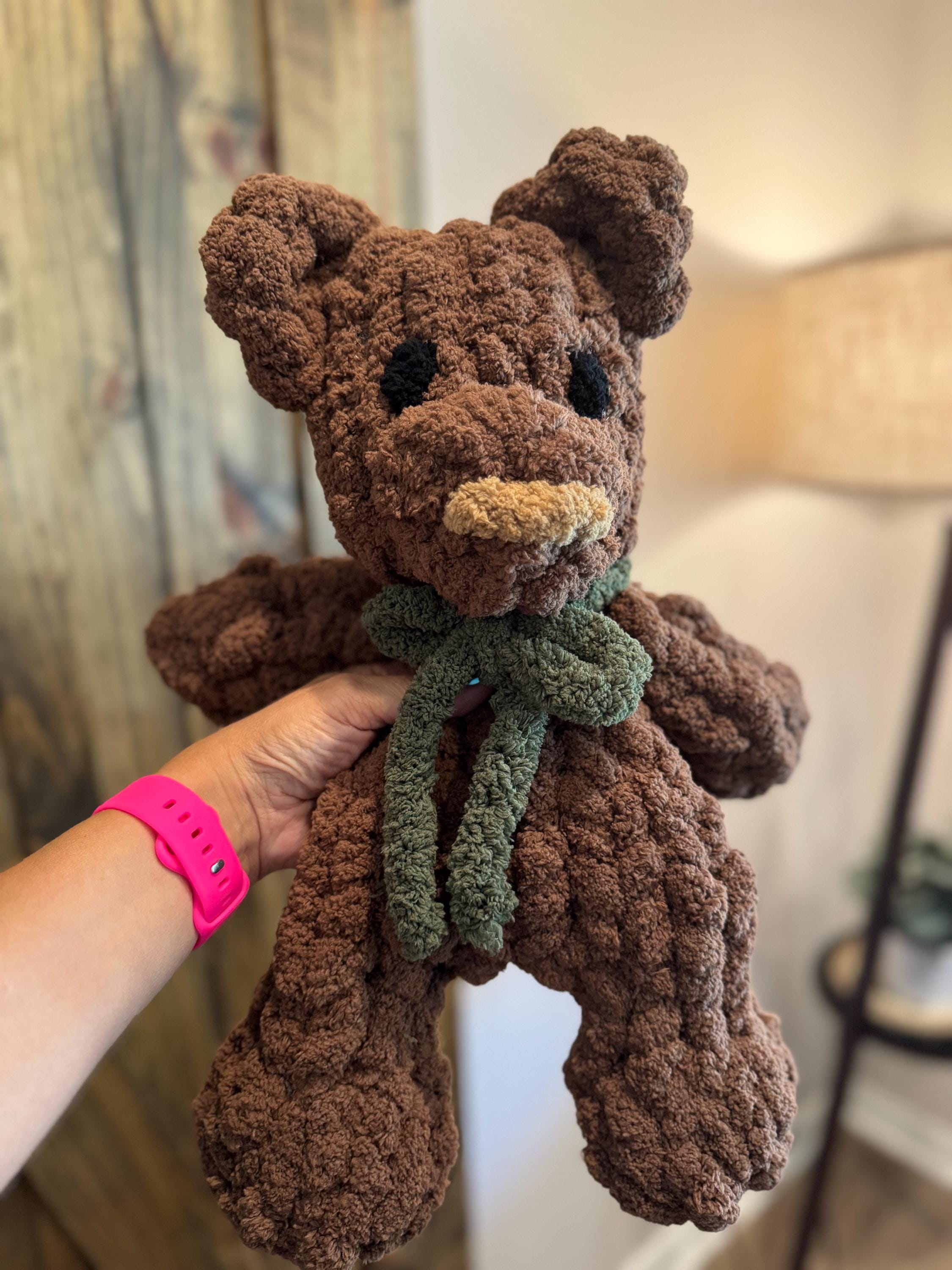 Teddy Bear Chenille Hand Knit Lovey.  Different color options and bows available.