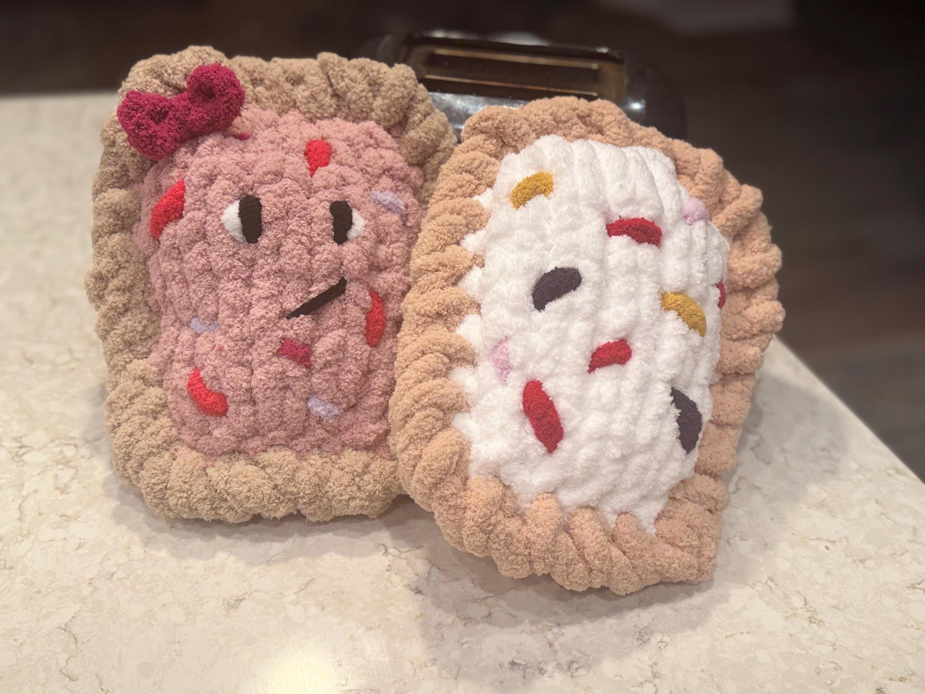 Hand Knit Pop Tart Pastry Stuffie - 13"x11" Cuddly Plush in Two Delightful Colors