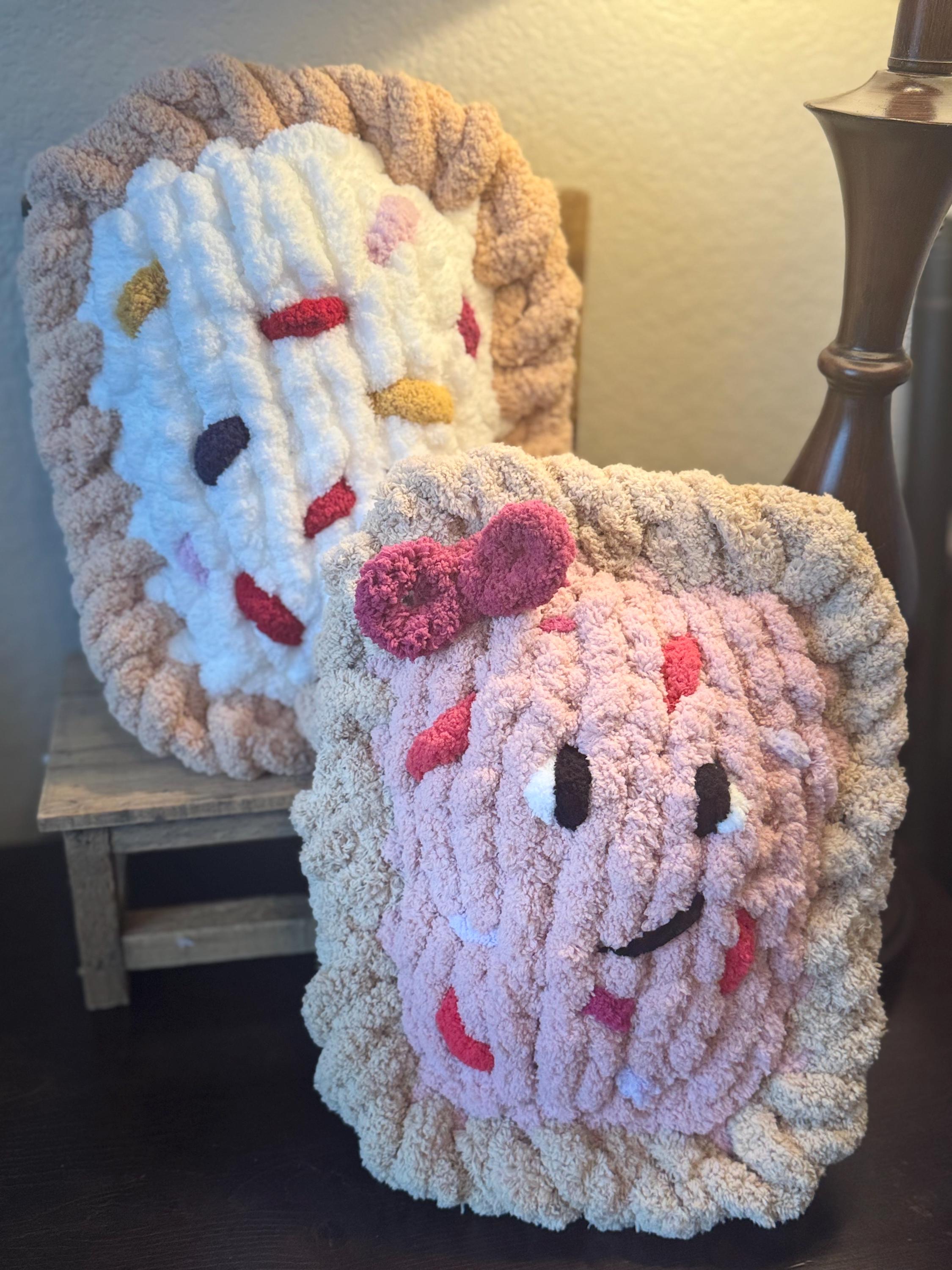 Hand Knit Pop Tart Pastry Stuffie - 13"x11" Cuddly Plush in Two Delightful Colors