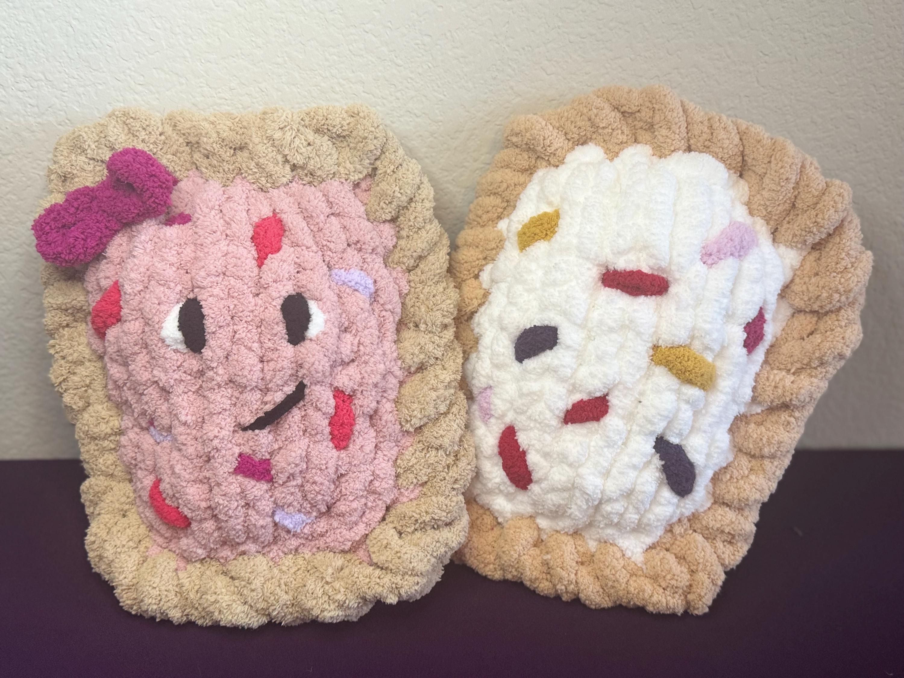 Hand Knit Pop Tart Pastry Stuffie - 13"x11" Cuddly Plush in Two Delightful Colors