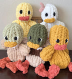 Duck Chenille Hand Knit Lovey. Handmade and Perfect for Babyshowers! Different color options and bows available. Custom orders accepted!