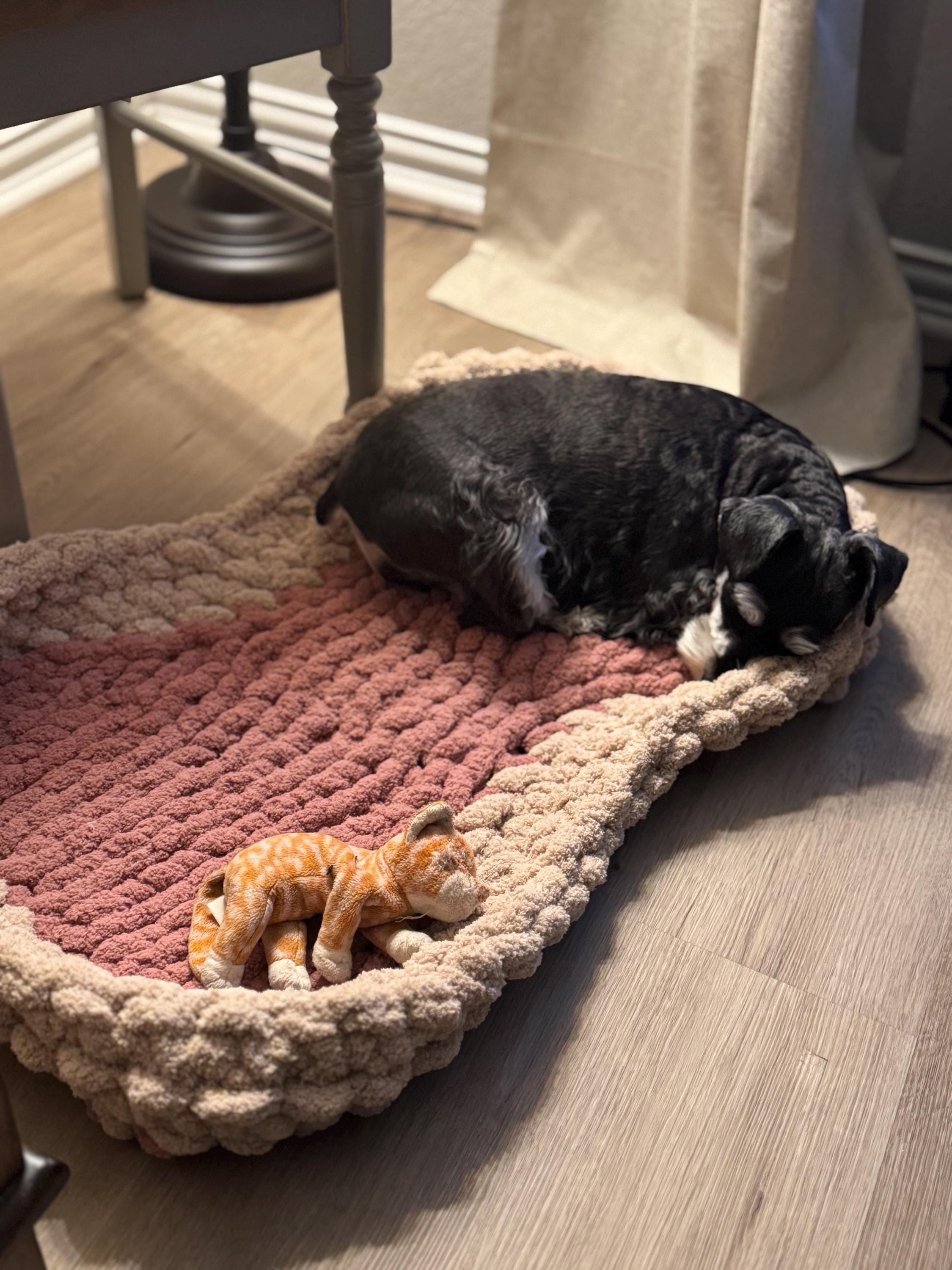 Hand-Knit Chunky Chenille "Bone" Pet Bed - Perfect for Cats or Dogs!