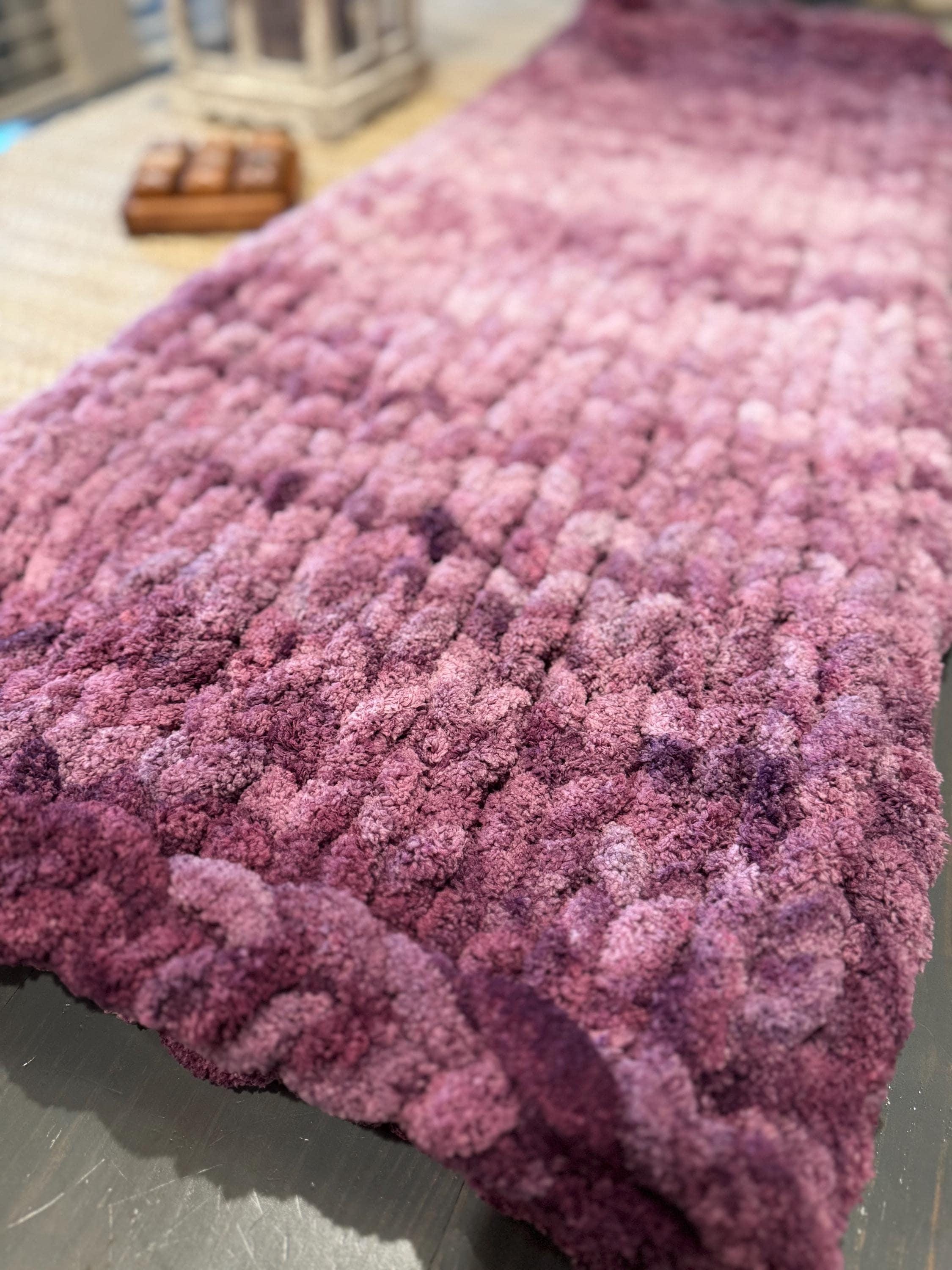 Grape Wine Purple Colored Ombre | Chunky Chenille Throw Blanket (35x42) READY TO SHIP!!!