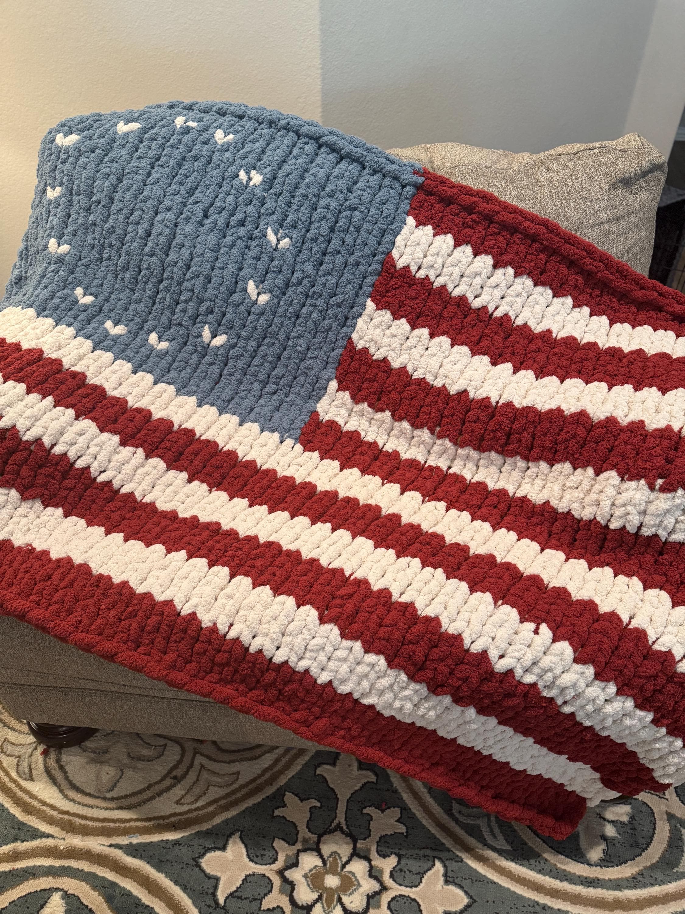 Love Liberty American USA Chunky Chenille Hand Knit Blanket (40x60) Ready to SHIP!