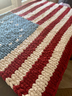 Love Liberty American USA Chunky Chenille Hand Knit Blanket (40x60) Ready to SHIP!