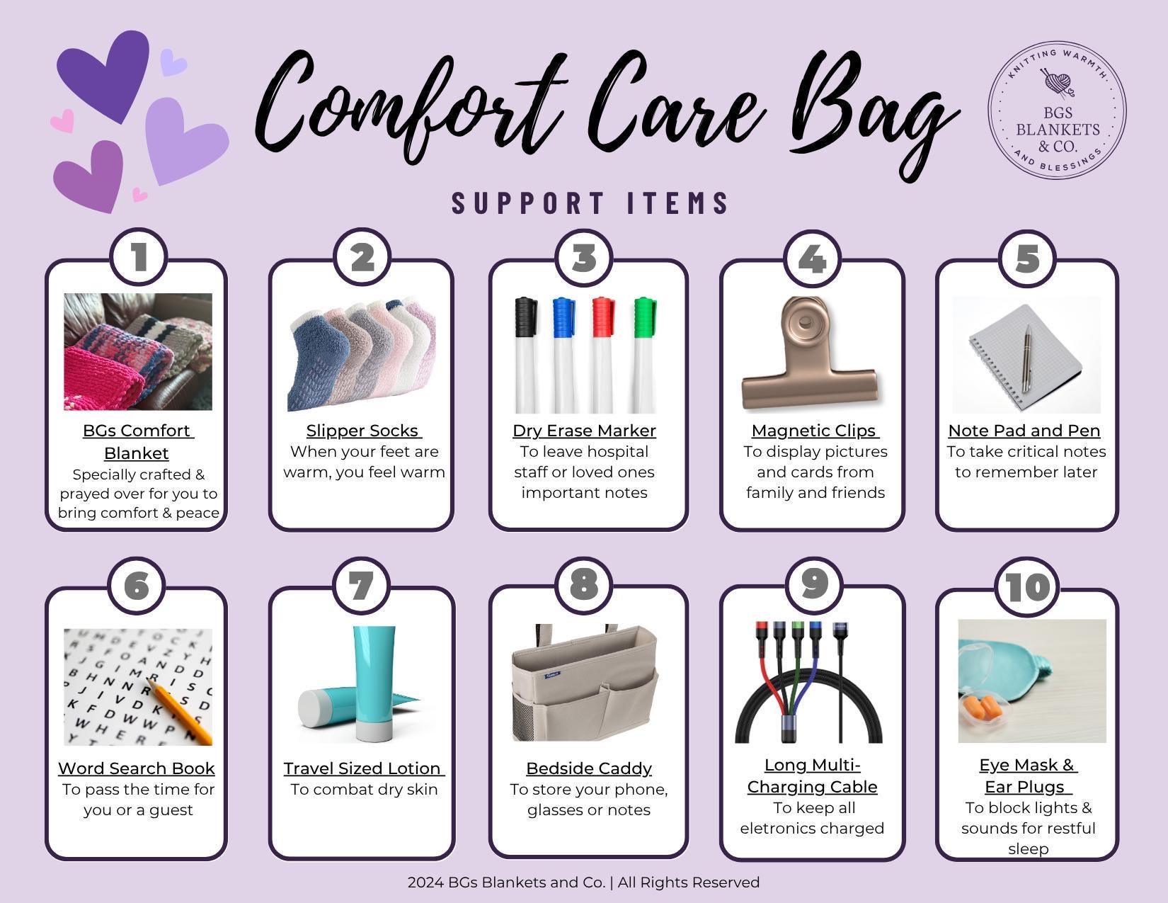 Comfort Care Bag: Hand Knit Banket & Essential Hospital Stay Supplies for Patients and Families