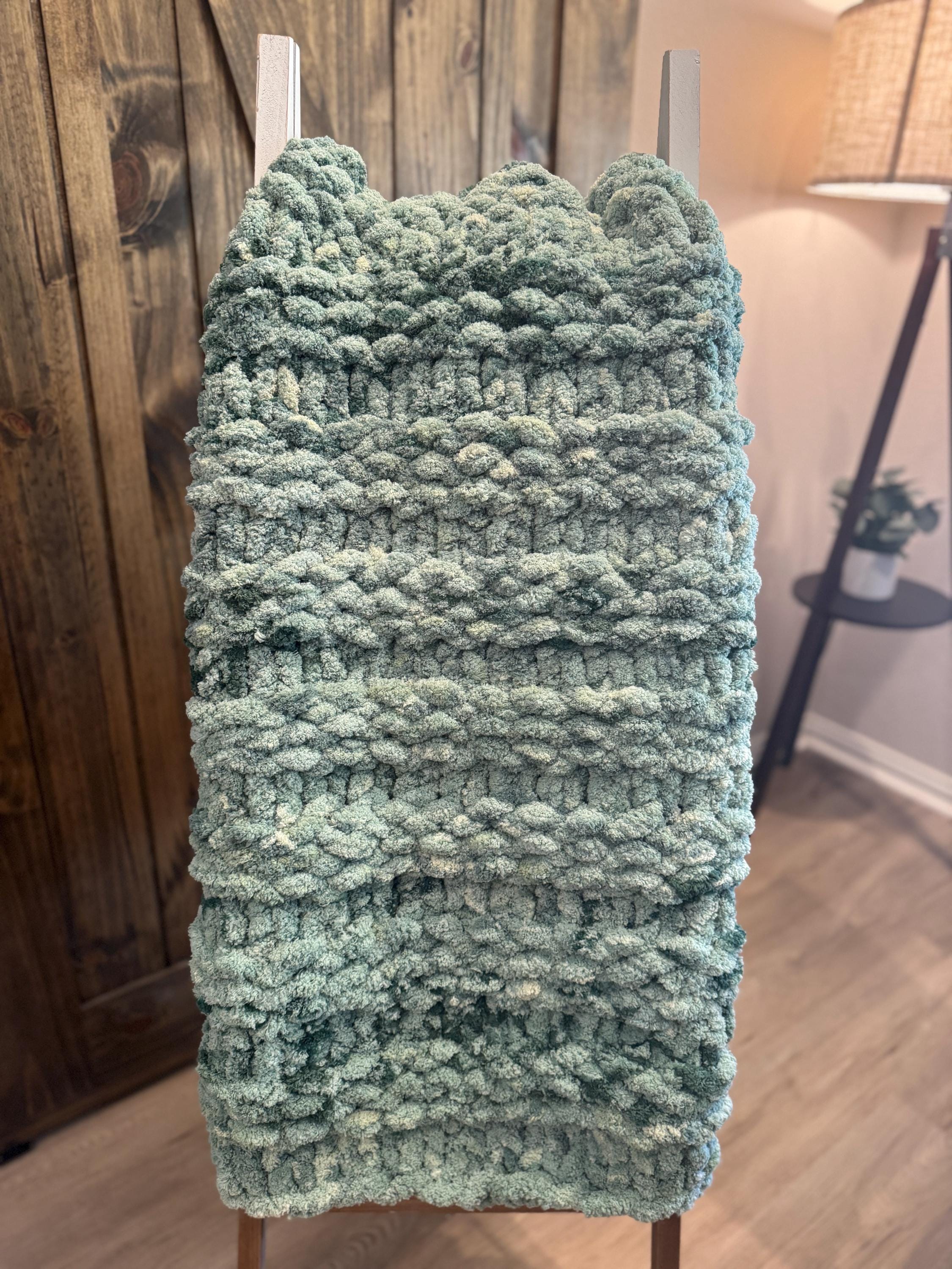 Chunky Hand-Knit Blanket - Forest Splash | Double Garter Stitch | Throw Blanket (40x55) READY TO SHIP!