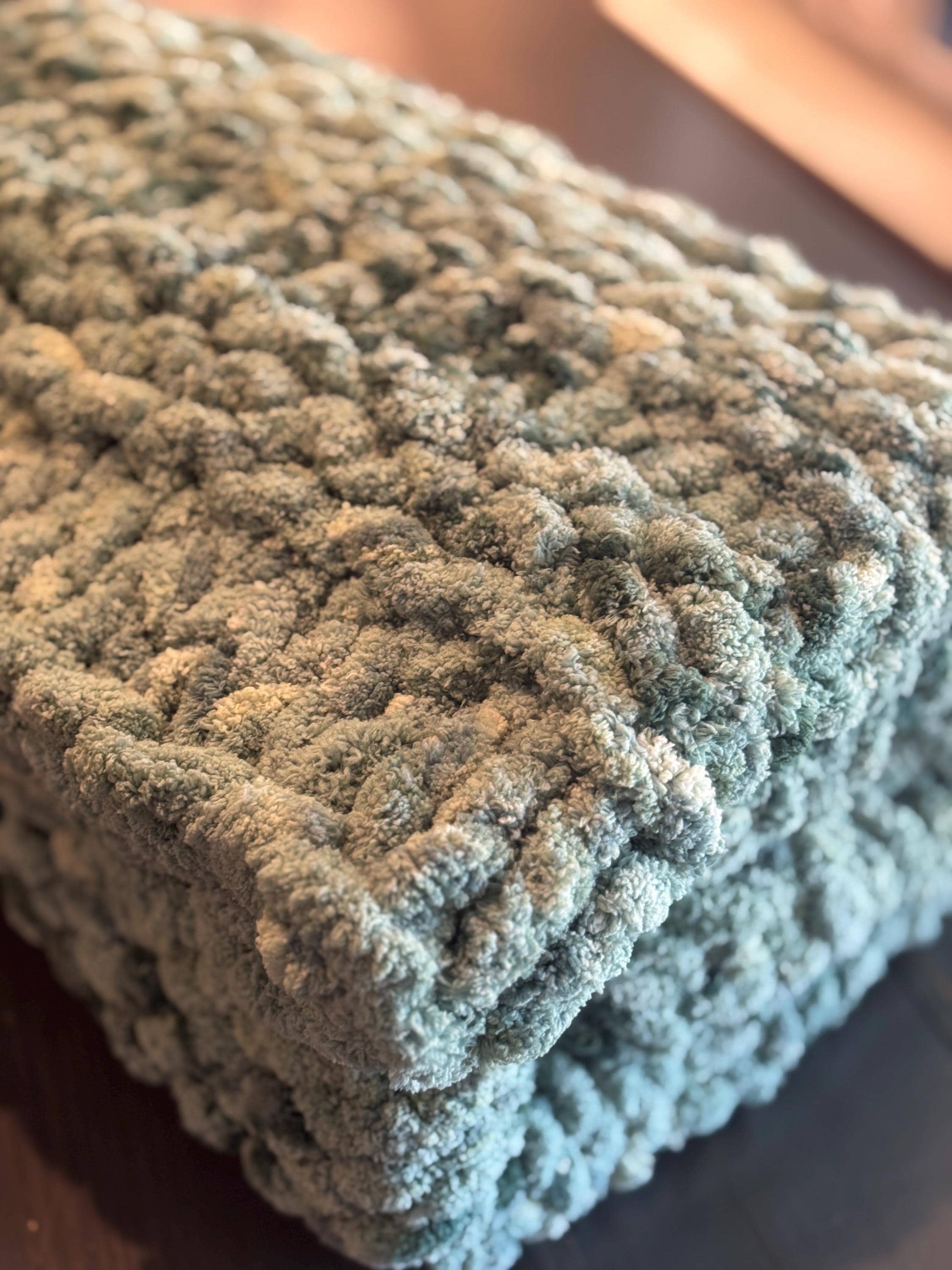 Chunky Hand-Knit Blanket - Forest Splash | Double Garter Stitch | Throw Blanket (40x55) READY TO SHIP!