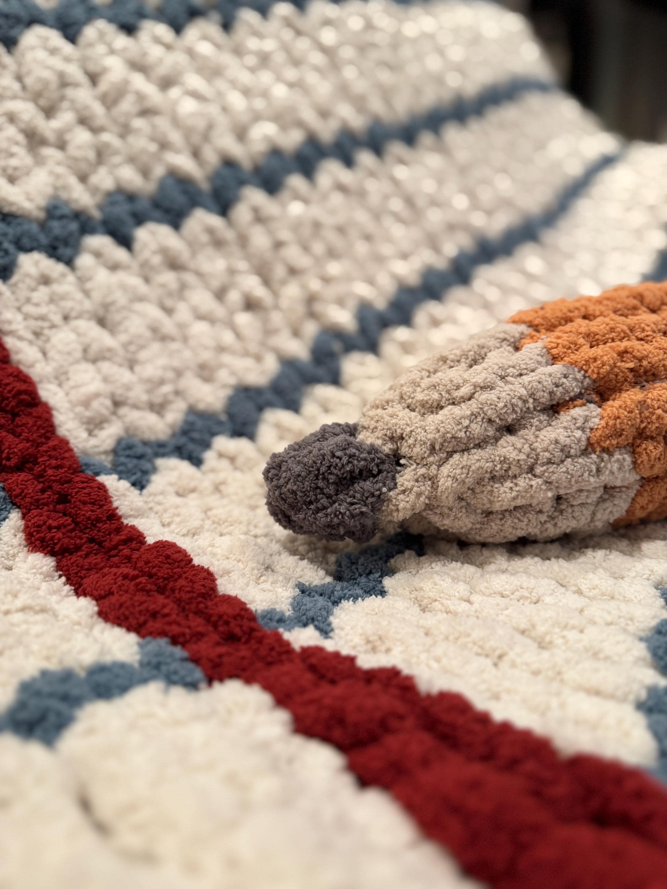 Paper and Pencil Chunky Chenille Hand Knit Blanket and Stuffie (40x50) Perfect Teacher, Professor and Writer Gift!  Ready to SHIP!