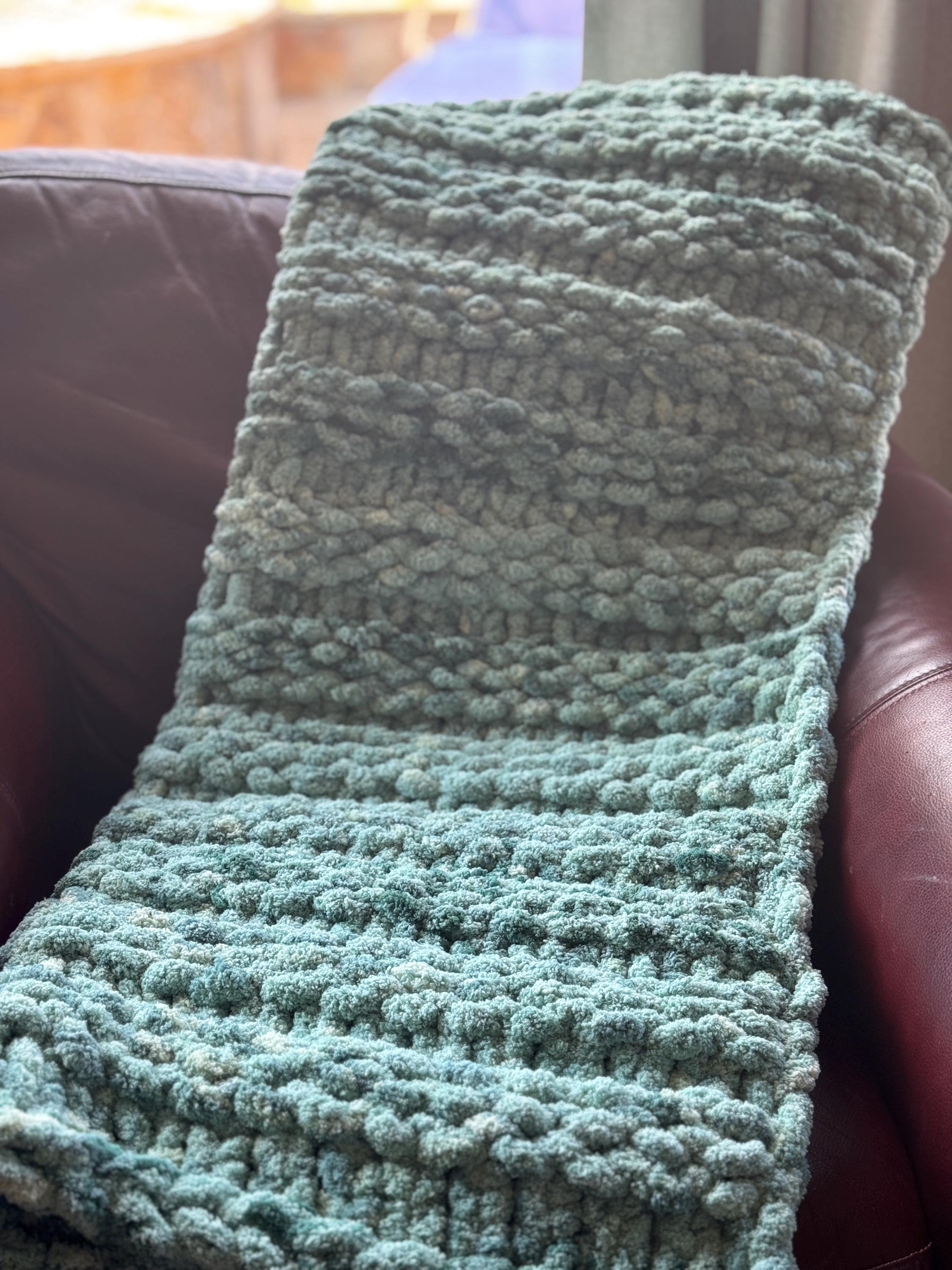 Chunky Hand-Knit Blanket - Forest Splash | Double Garter Stitch | Throw Blanket (40x55) READY TO SHIP!