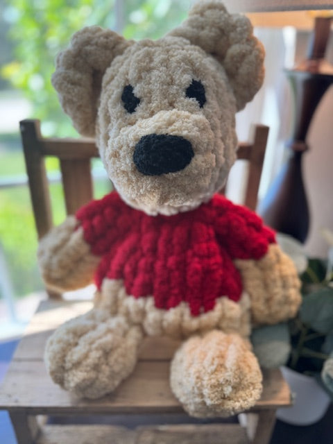 Teddy Bear Chenille Hand Knit Lovey.  Different color options and bows available.