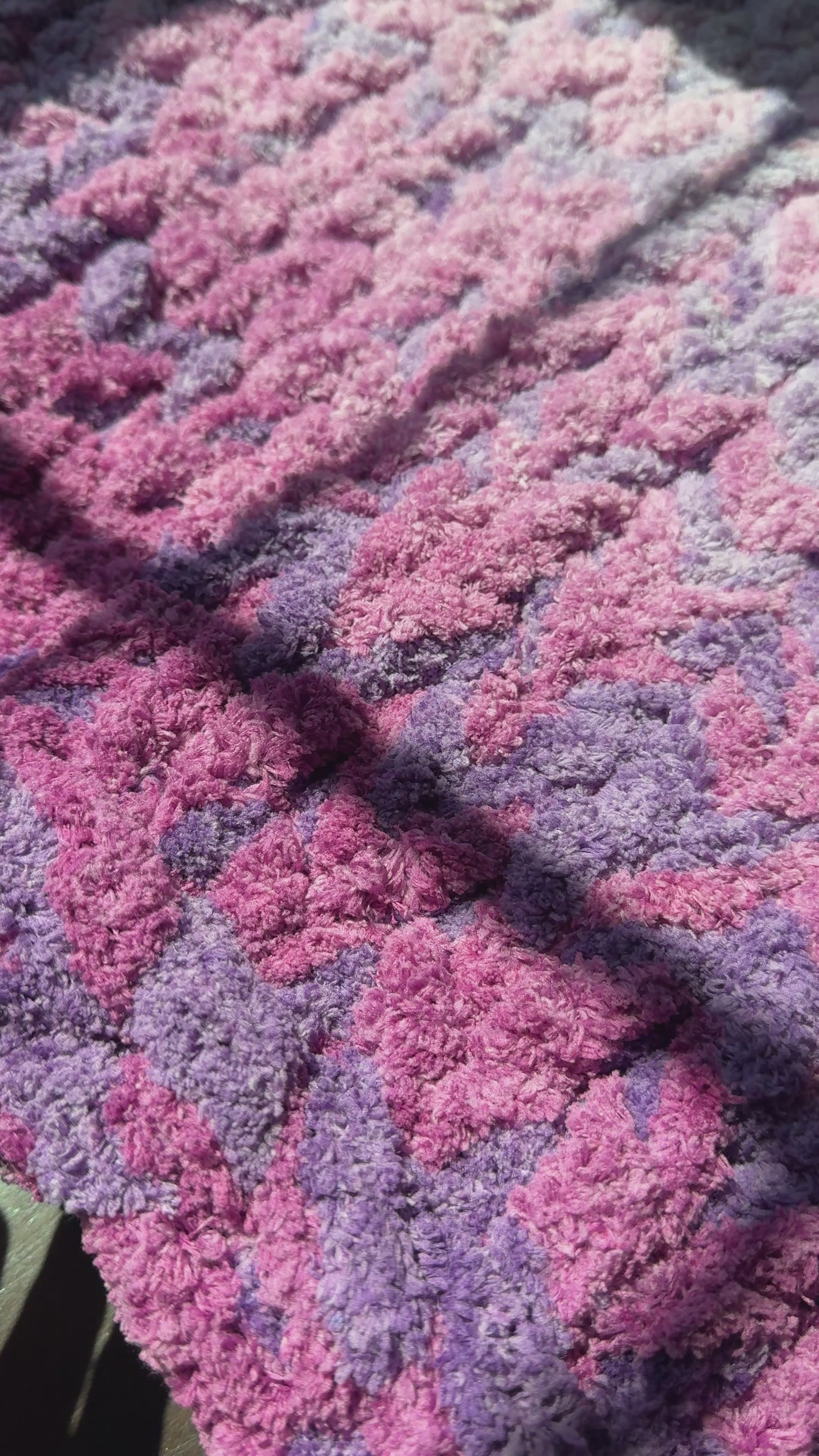 Fuschia and Purple Double Yarn Ombré Chunky Chenille Hand Knit Blanket (35x43)